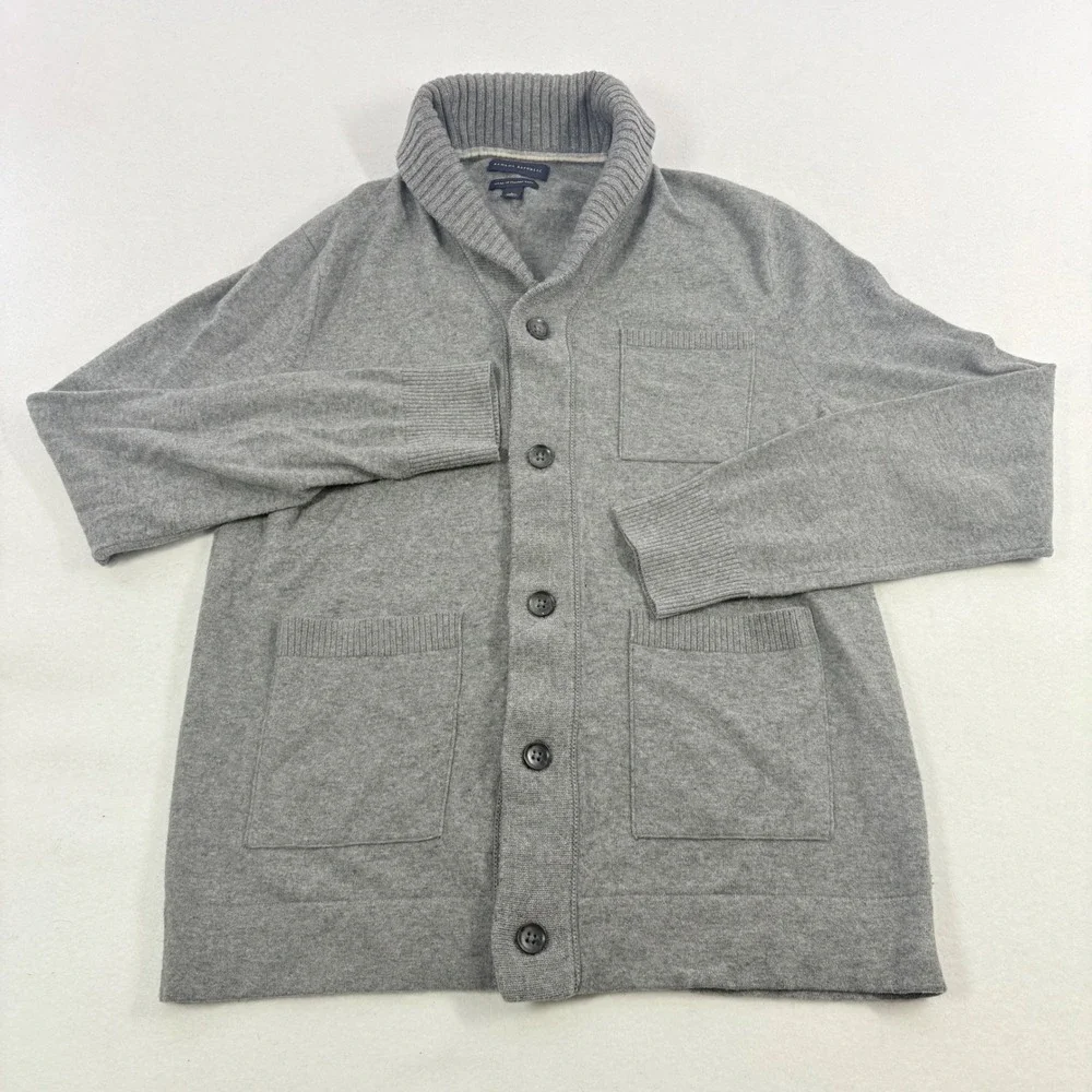 Banana Republic Cardigan Mens L Gray Italian Yarn Shawl Collar Layer Preppy
